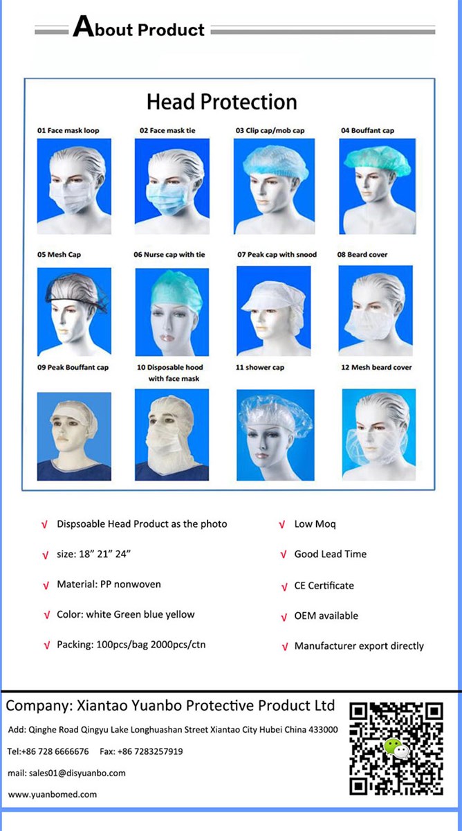 Hospital Use Nonwoven Medical Disposable High Quality Best Selling Cleanroom Dustproof Factory Supply Bouffant Cap