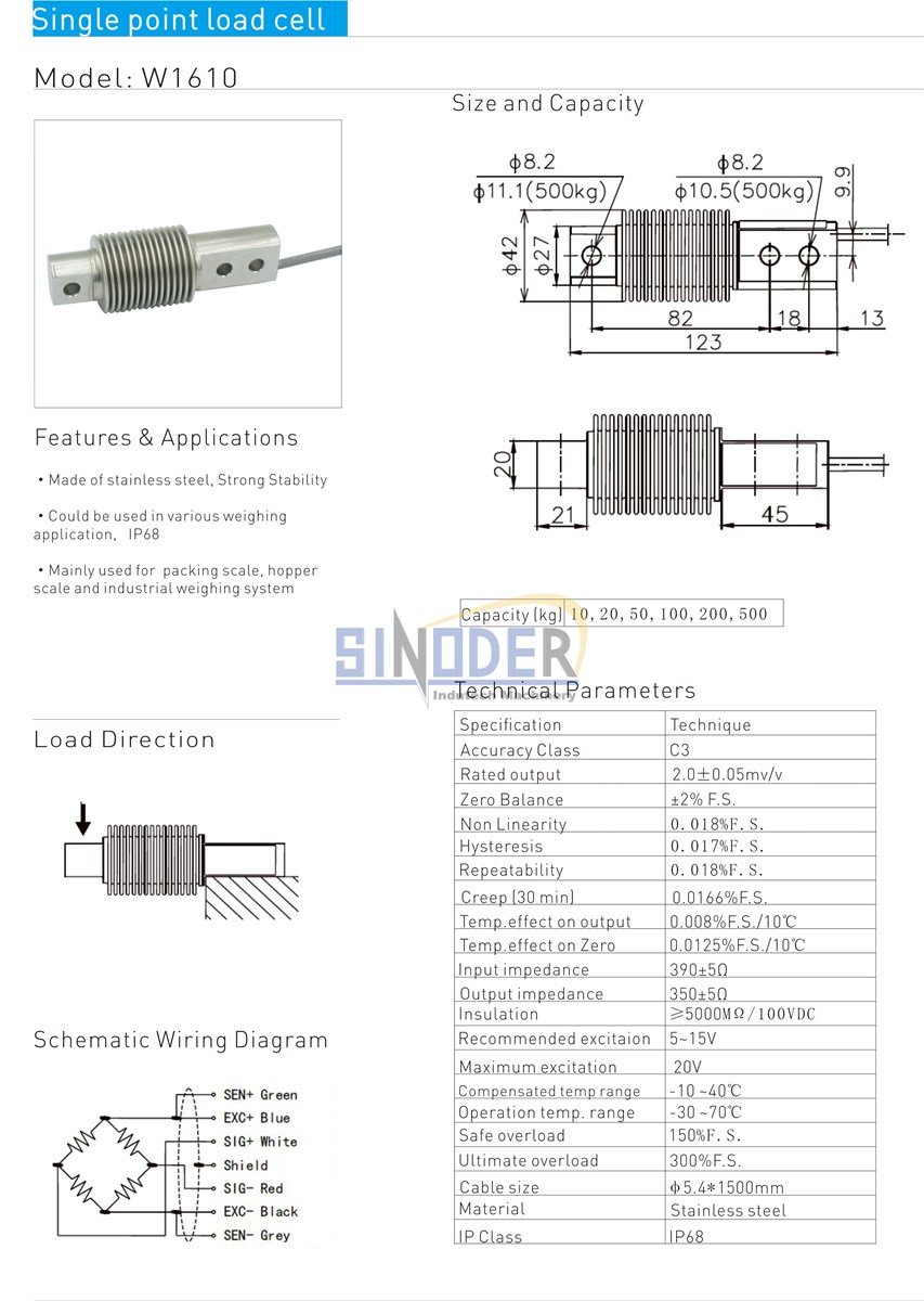 Shear beam load cell 10 to 500kg