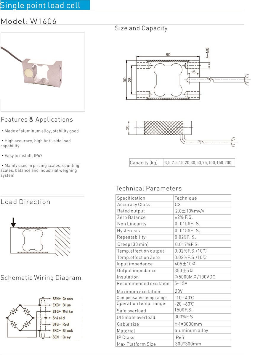 factory supply single point load cell 3 200kg