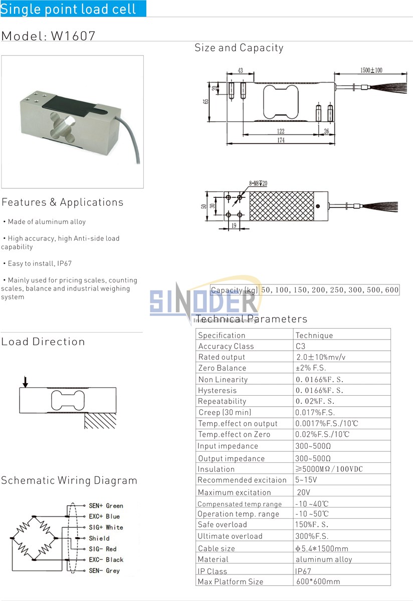 industrial weighing system load cell 50 to 600kg