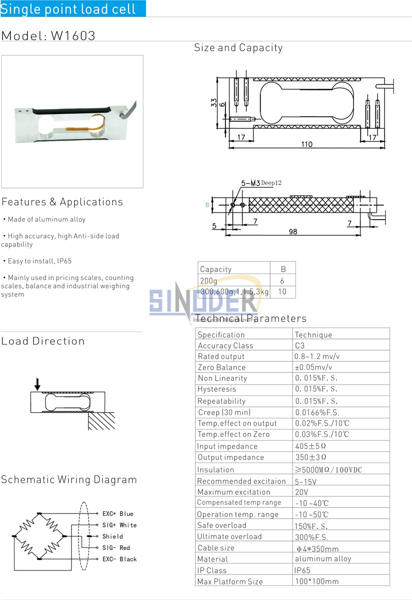 load cell factory high accuracy single point load cell 200g to 3kg