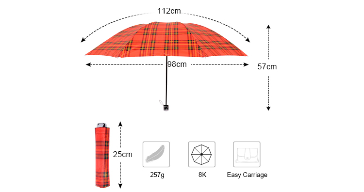 RST Real Star Polyester Check Cheap Three Folding Tartan Umbrella 