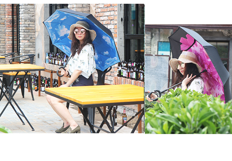 RST Real Star hot sale windproof C handle inverted double layer reverse umbrella with 100 designs