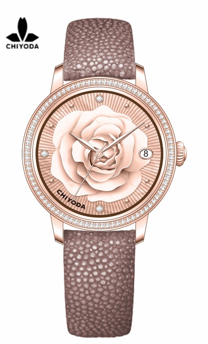 CHIYODA Unisex Luxury Gold Automatic Watch with MotherofPearl Shell Dial Swiss Movement Leather Strap Shell 07