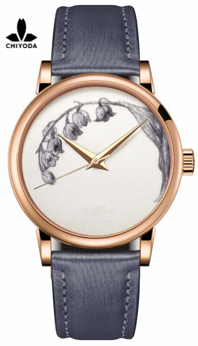 CHIYODA Mens Stylish Embroidery Watch with Gold Case Embroidery 01