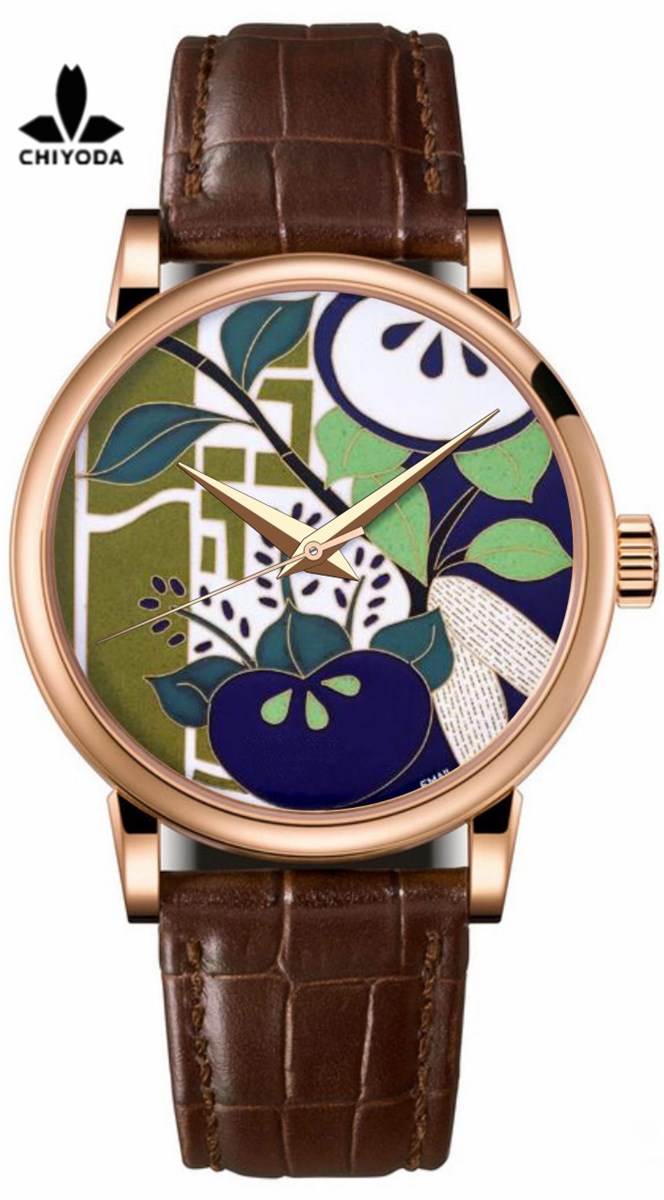 CHIYODA Womens Luxury Gold Watch Enamel Painting Automatic Watch with Swiss Movement Leather Strap Enamel 07