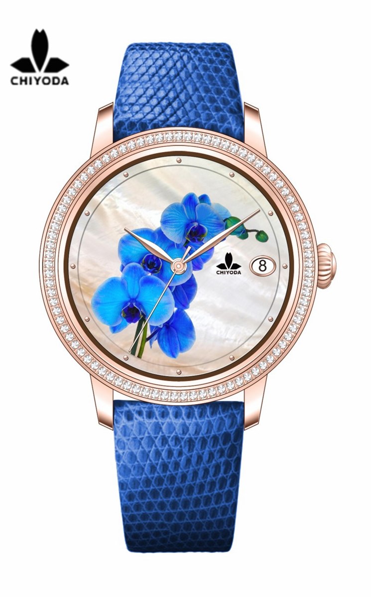 CHIYODA Unisex Luxury Gold Automatic Watch with MotherofPearl Shell Dial Swiss Movement Leather Strap Shell 01