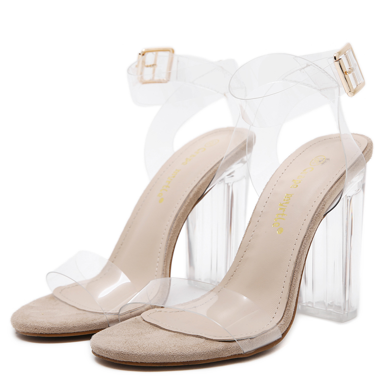 Womens Sandals Personalized Transparent Ankle Strap Chunky Heel Shoes