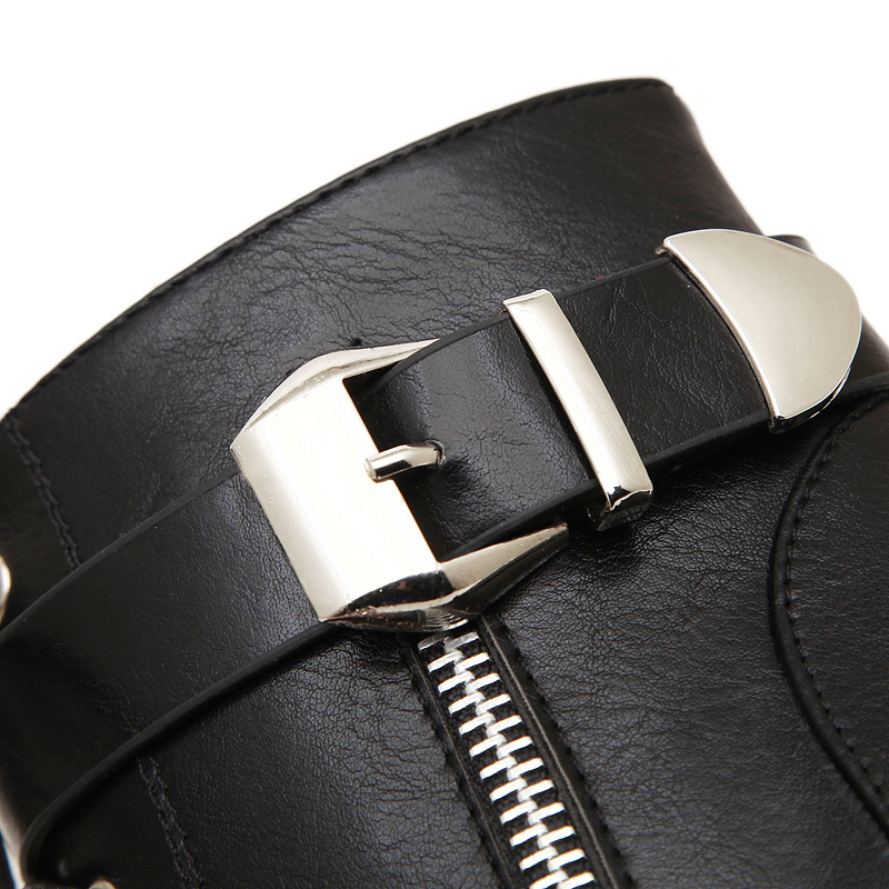 Womens Ankle Boots Glam Black Platform Lacing Buckle Zipper Shoes
