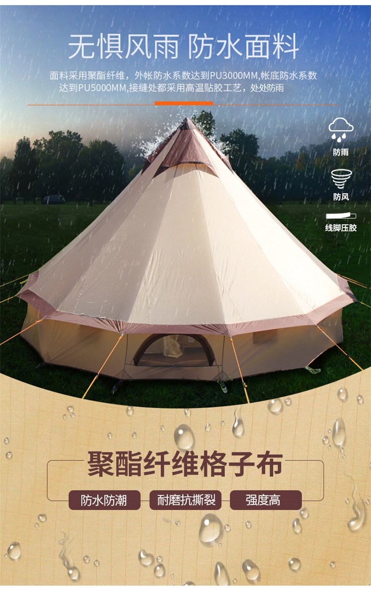 CNHIMALAYA HT9152 Outdoor Mongolia Yurt Tent Family Camping Tent Large Space Waterproof Tents for 310 People Selfdrive