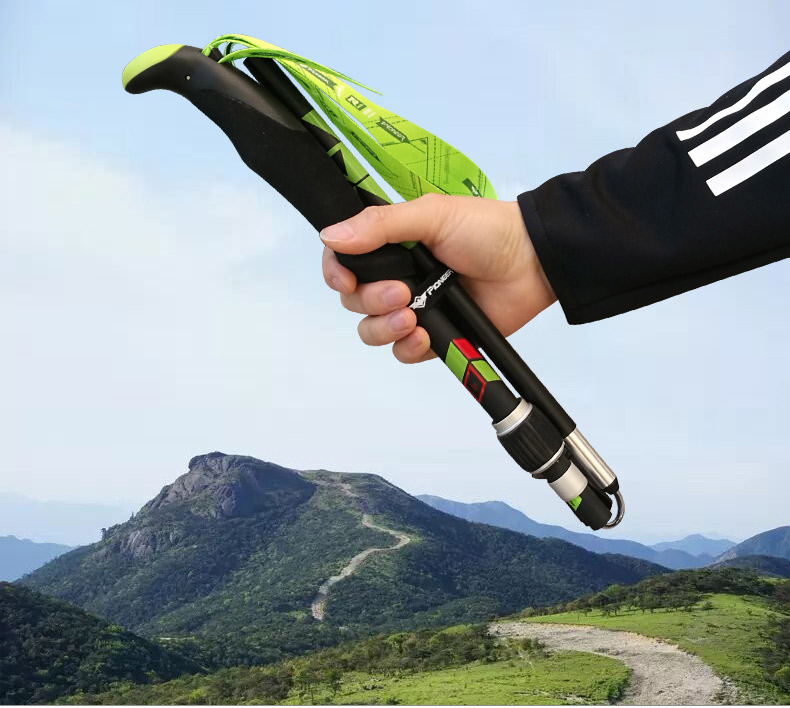 PIONEER 99 Carbon Fiber Adjustable Walking Sticks 5 Sections Lightweight EVA Handle Retractable Hiking Pole Black