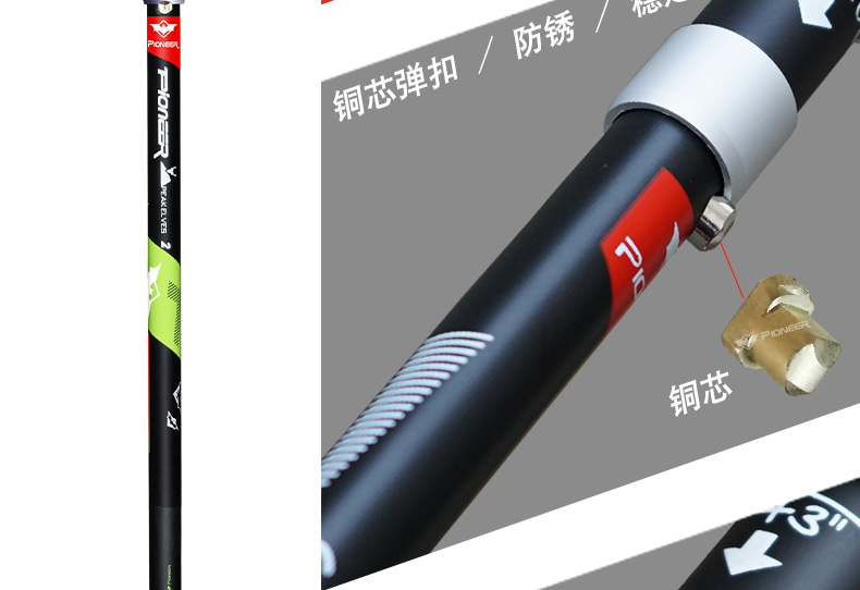 PIONEER 99 Carbon Fiber Adjustable Walking Sticks 5 Sections Lightweight EVA Handle Retractable Hiking Pole Black