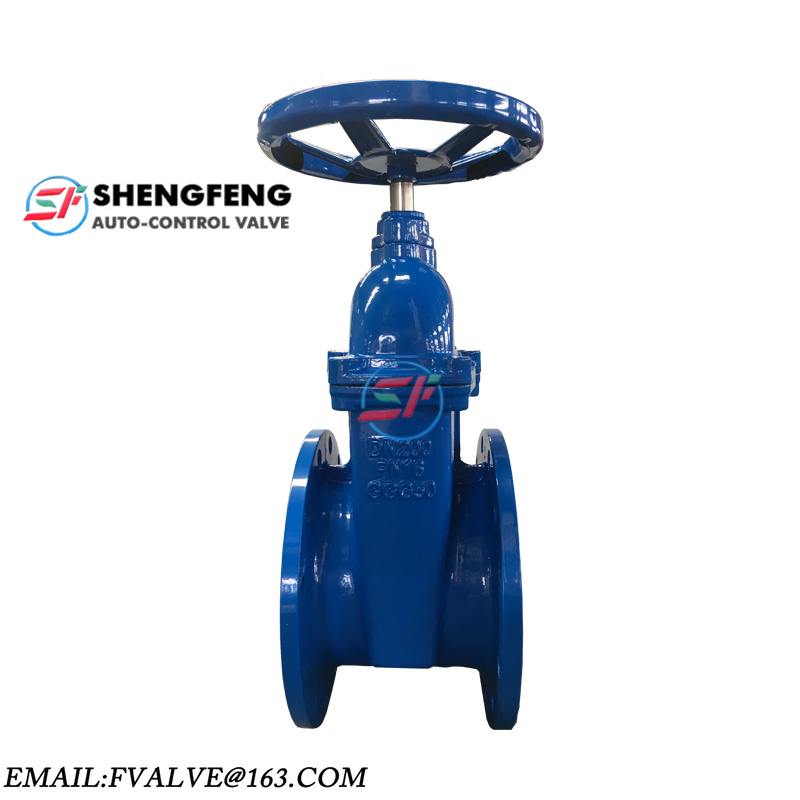 DIN3352 F4 DN200 PN16 GGG50 cast iron soft seal flanged soft sealing cold water gate valve