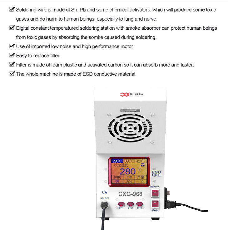 cxg968 high quality soldering station All in one Digital fume smoke extractor