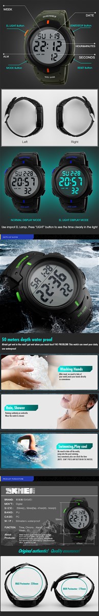 Top High Quality Mens Luxury Brand Watches Skmei Hot Sale 5ATM Waterproof Outer Door Sports Watches Skmei 1068 Diving W