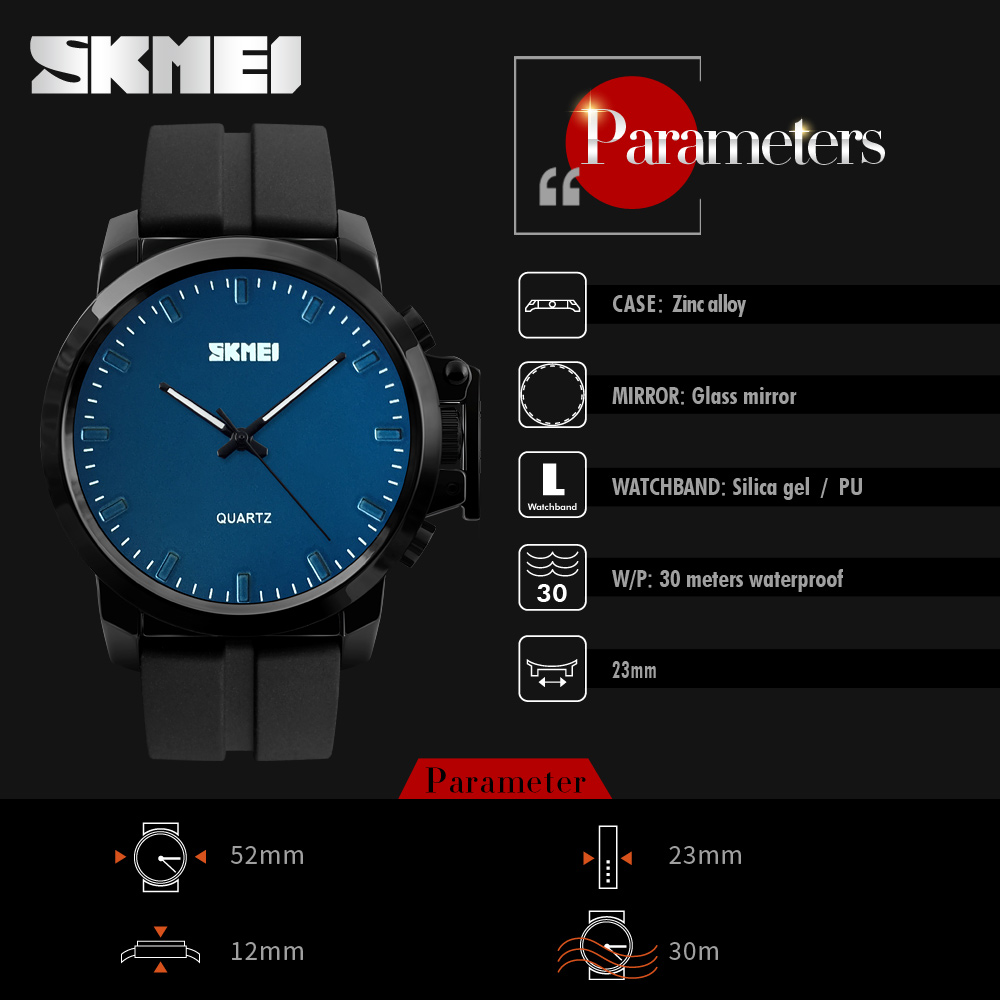 SKMEI 1208 Mens Watch Fashion Silicone Wrist Watch waterproof quartz watch