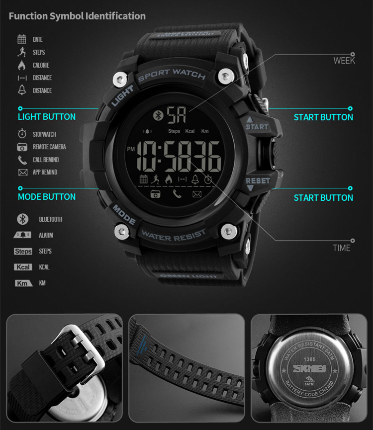 smart watch made in china top brand skmei 1385 sports digital watch black