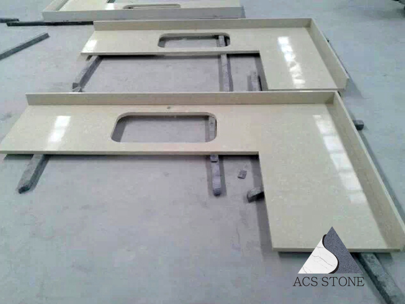 Beige color engineered stone kitchentop