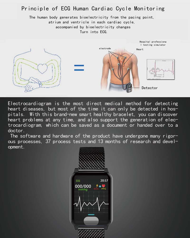 TOP Waterproof Smart Bracelet Watch Accurate Heart rate Blood Pressure Monitor For Healthy Life