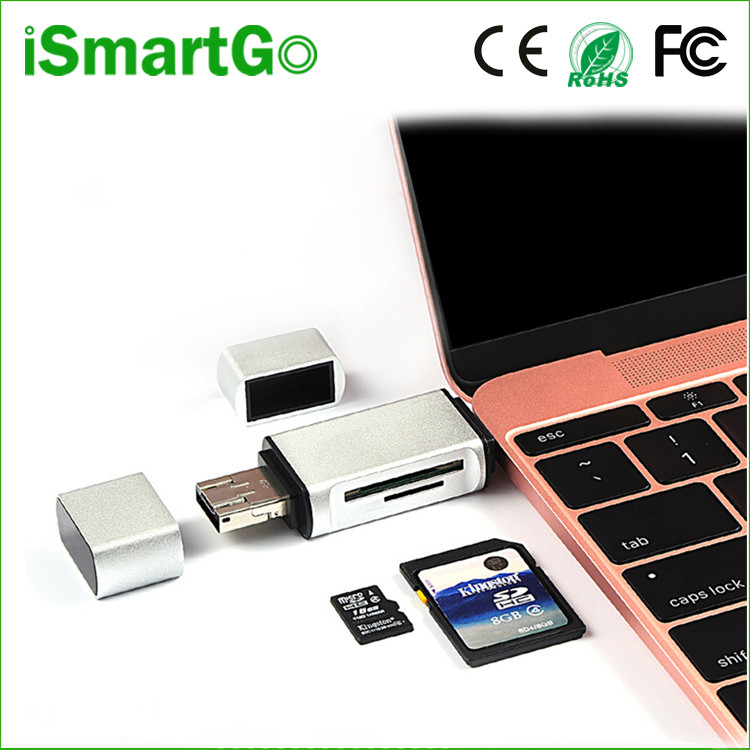 3 in 1 USB MicroUSB Type C Card Reader for SDTF Cards