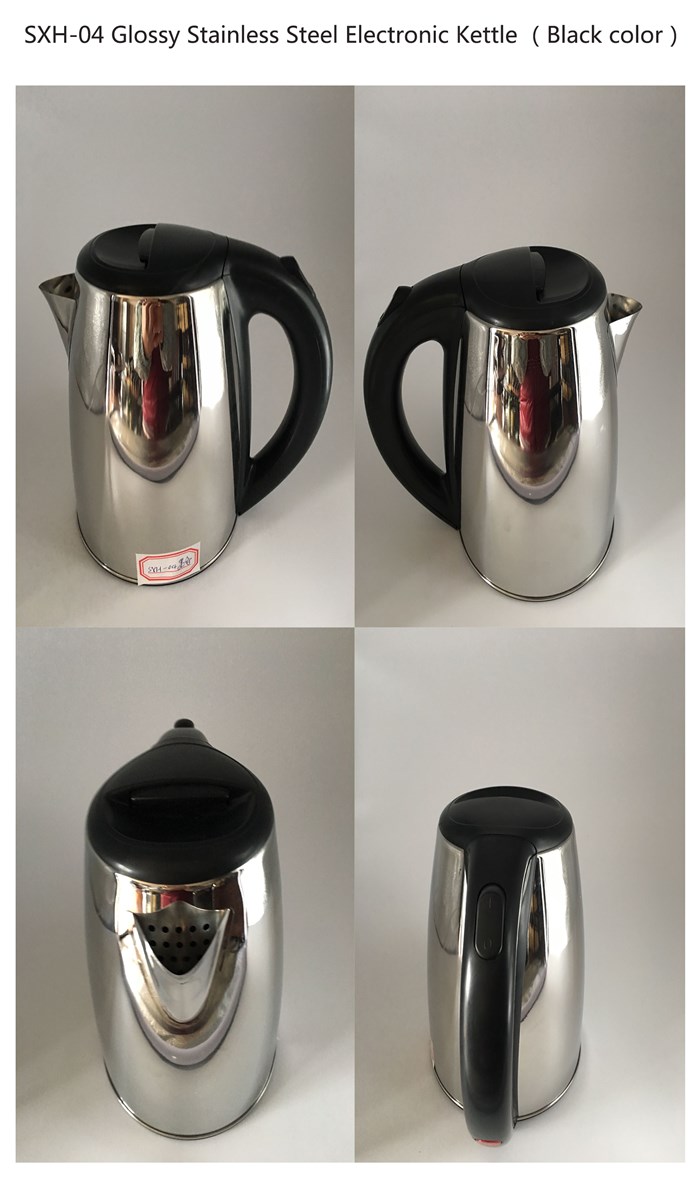 SXH04 Dark Black Fast Heating Glossy Stainless Steel Electronic Kettle with Flashing Light 18L