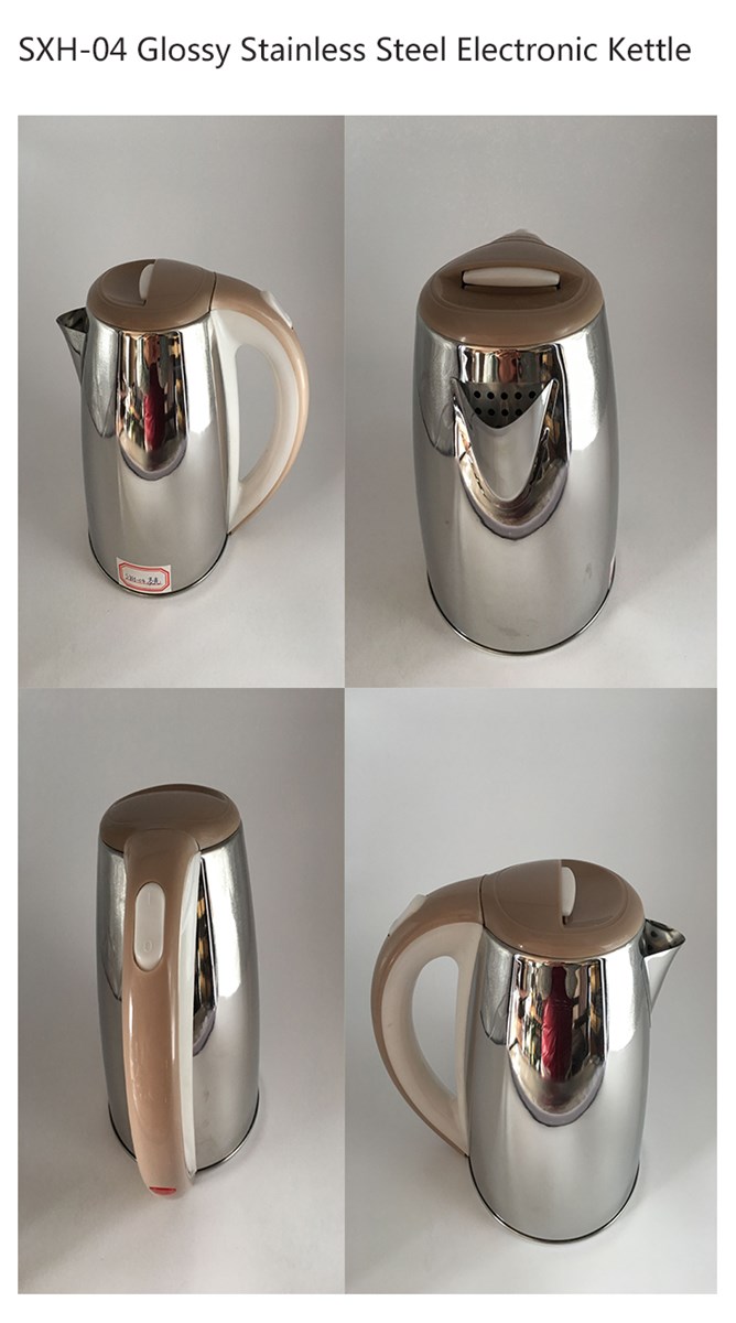 SXH04 Light Brown Fast Heating Glossy Stainless Steel Electronic Kettle with Flashing Light 18L