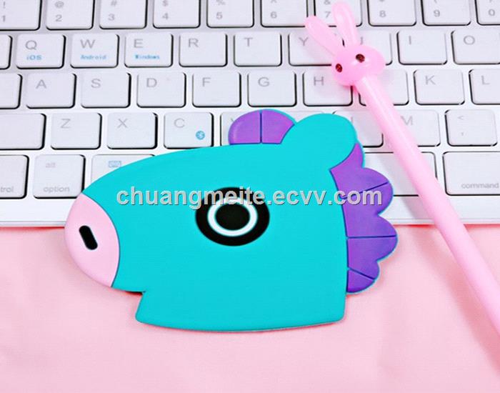 Fashion cute shaped cartoon food grade silicone makeup pocket cosmetic mirror