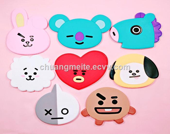 Fashion cute shaped cartoon food grade silicone makeup pocket cosmetic mirror