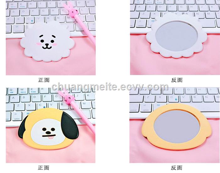 Fashion cute shaped cartoon food grade silicone makeup pocket cosmetic mirror
