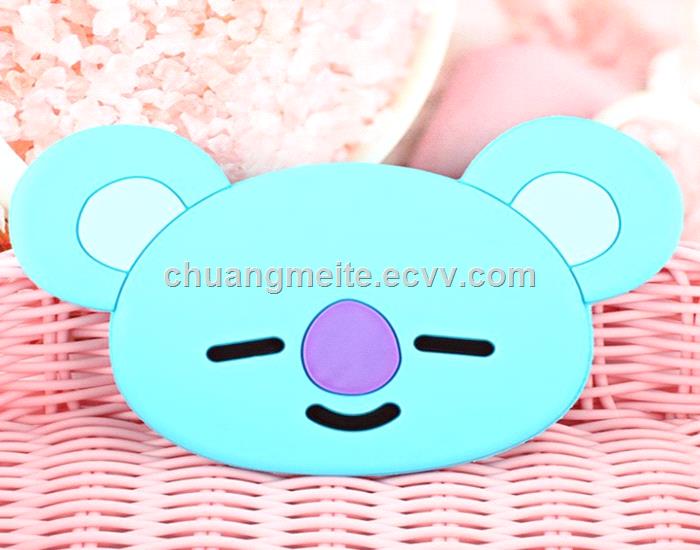 Fashion cute shaped cartoon food grade silicone makeup pocket cosmetic mirror