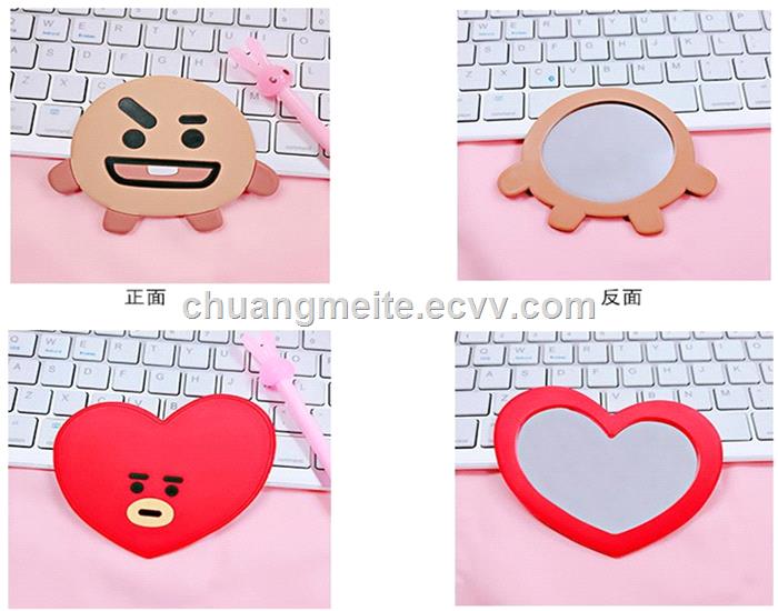 Fashion cute shaped cartoon food grade silicone makeup pocket cosmetic mirror