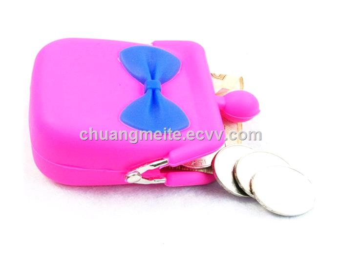 Fashion Ecofriendly sweet cut bow silicone coin purses bags pouches