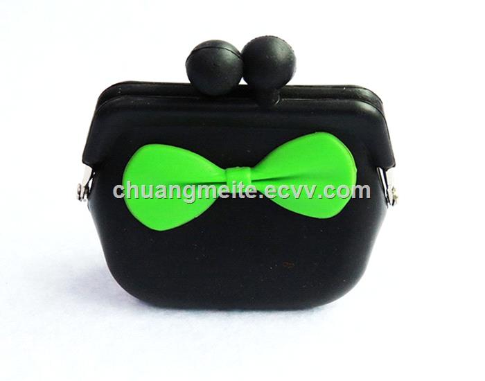 Fashion Ecofriendly sweet cut bow silicone coin purses bags pouches