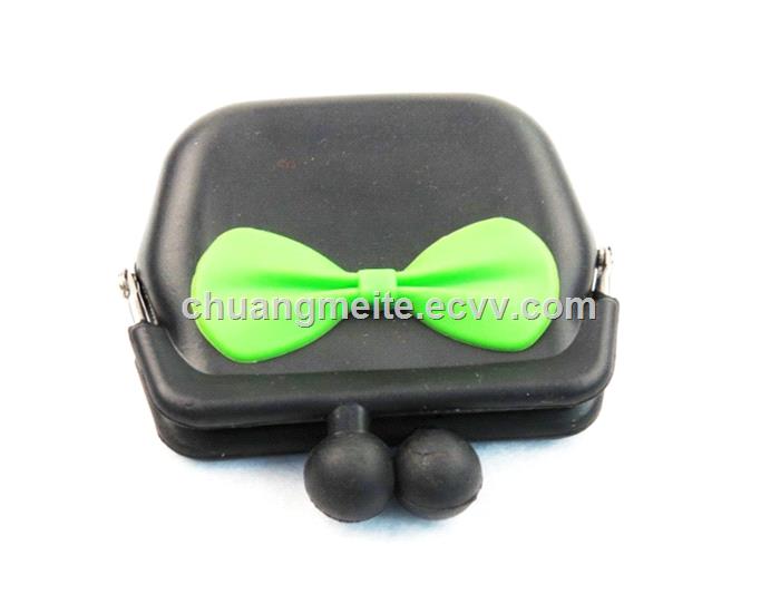 Fashion Ecofriendly sweet cut bow silicone coin purses bags pouches