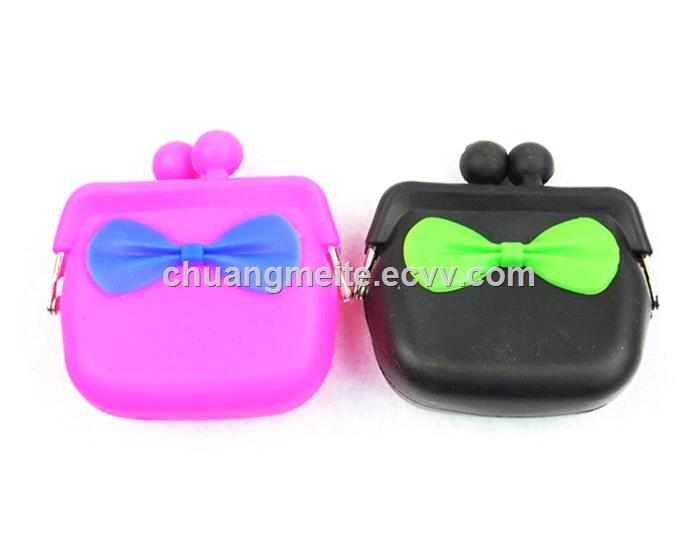 Fashion Ecofriendly sweet cut bow silicone coin purses bags pouches