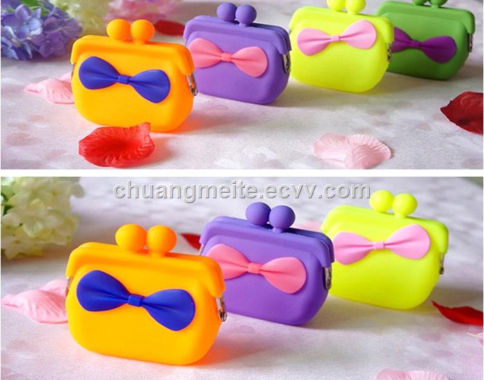 Fashion Ecofriendly sweet cut bow silicone coin purses bags pouches