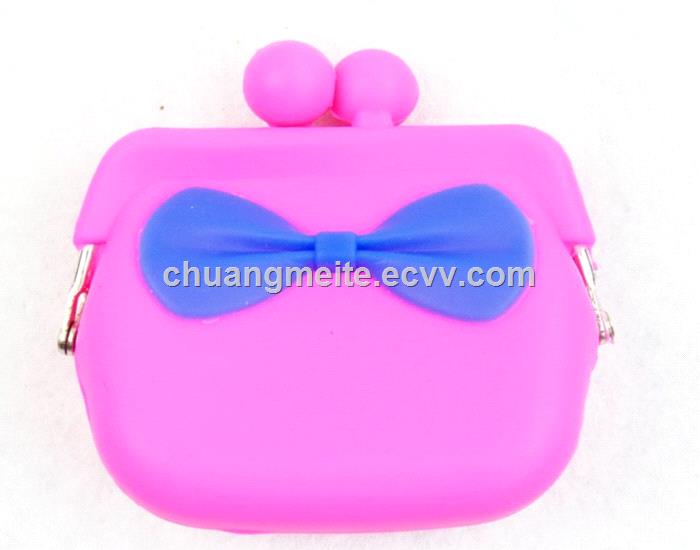 Fashion Ecofriendly sweet cut bow silicone coin purses bags pouches
