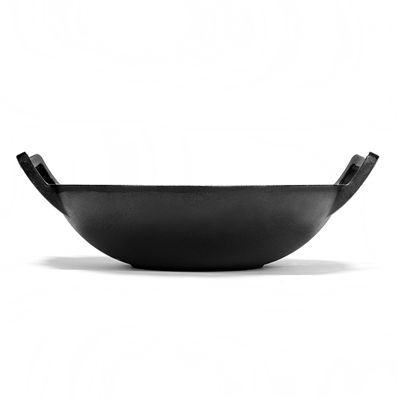 China Manufacturer Supply Big Nonstick Preseasoned Cast Iron Flat Bottom Round Double Handle Wok with Wooden Lid