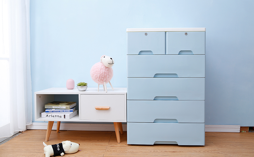 Nafenai 4Drawer with 2 Cabinet Plastic Storage Bin Baby Closet Toy Box Clothes Storage Cabinet