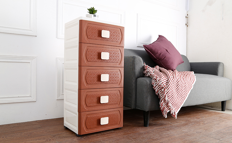 Nafenai 5 Drawer Storage Cart Sutible for OfficeHomeLiving RoomBedroom