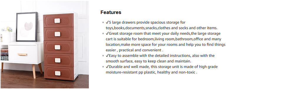Nafenai 5 Drawer Storage Cart Sutible for OfficeHomeLiving RoomBedroom