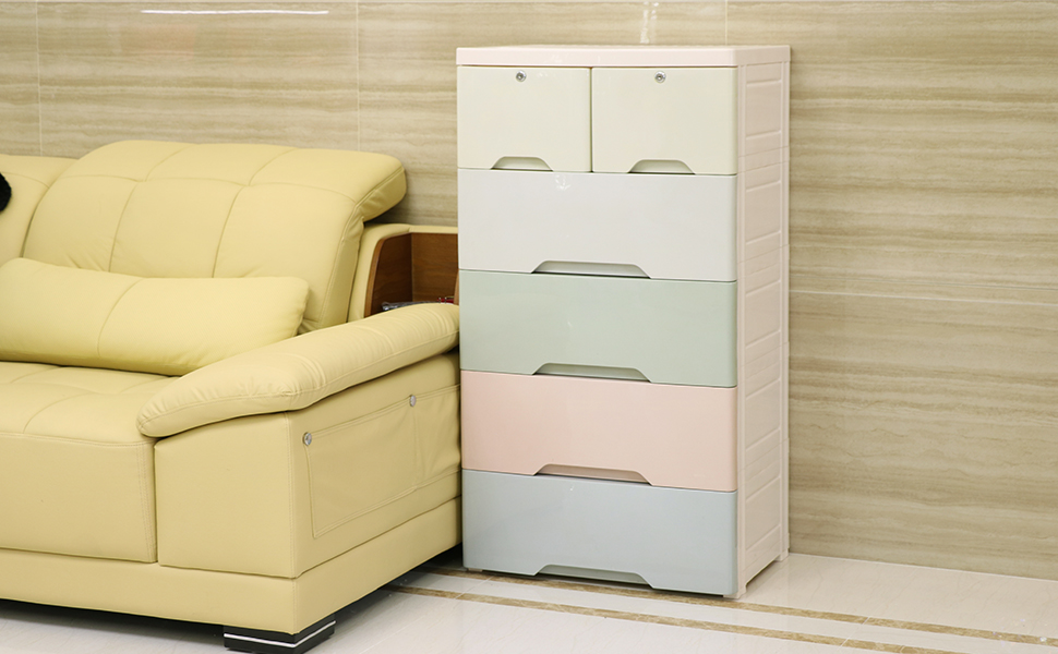 Colourful Drawers Organizer with Lock Large Size Storage Bin Plastic Clothes Storage Box Toy Cabinet