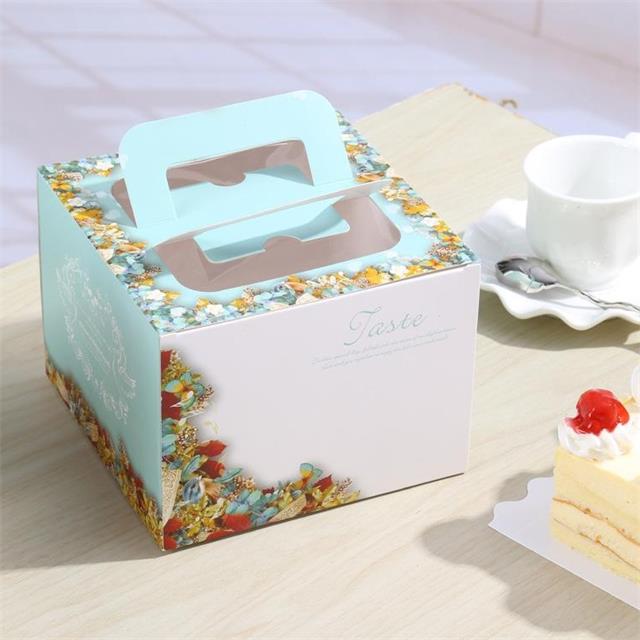 Blue Flower paper packaging Cake Box luxury Pink Flower Birthday Cake Gift Box with handle