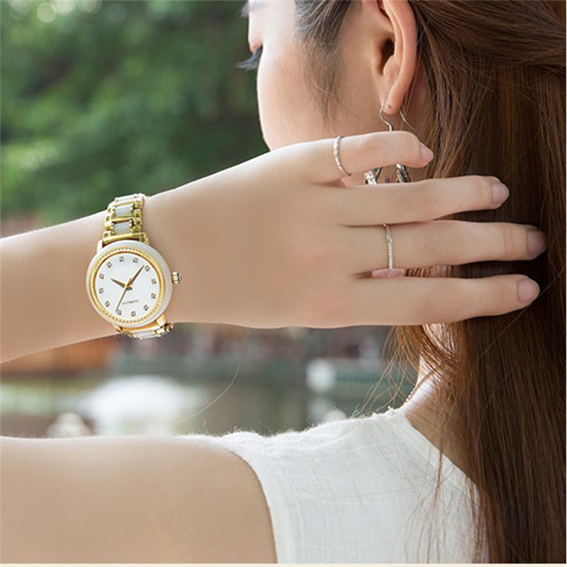 CHIYODA Womens Automatic Mechanical Watch Jade Watch Luxury Sapphire Mirror White Jade