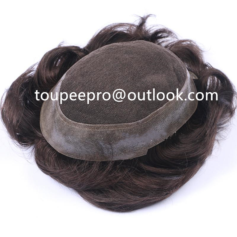 Lace in middle with thin skin around men hair replacement system