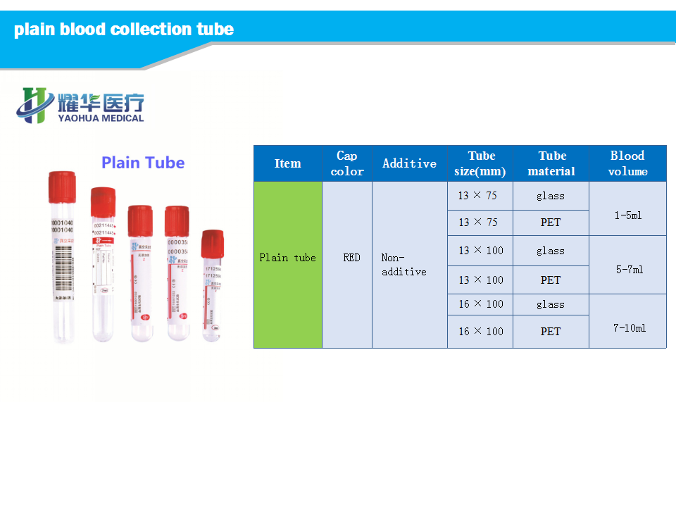 red top plain vacuum blood collection tube pain tube with CE certificate