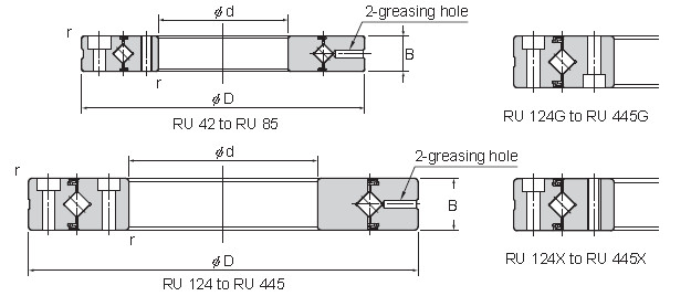 RU124G high rigidity cross roller bearings rotary table bearing 80x165x22mm