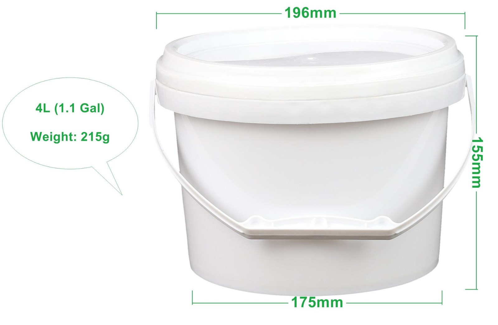 Food Grade 4L White 1 GallonPlastic Bucket with Lid and Handle