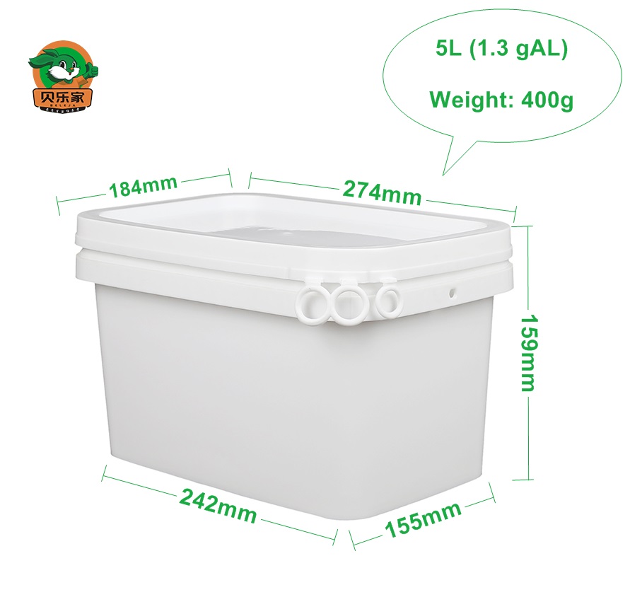 Wholesale 5L Food Grade Square Plastic Bucket with Lid and Handle