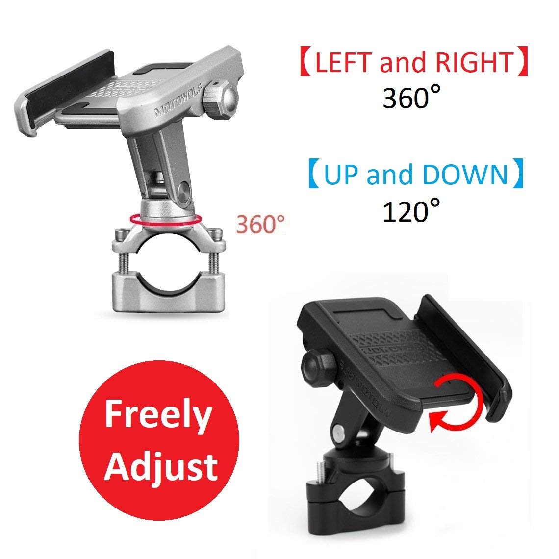 Metal Bike Motorcycle Phone Mount Handlebar Holder with USB Port 360 Rotating Smartphone Holder for iPhone 5XS